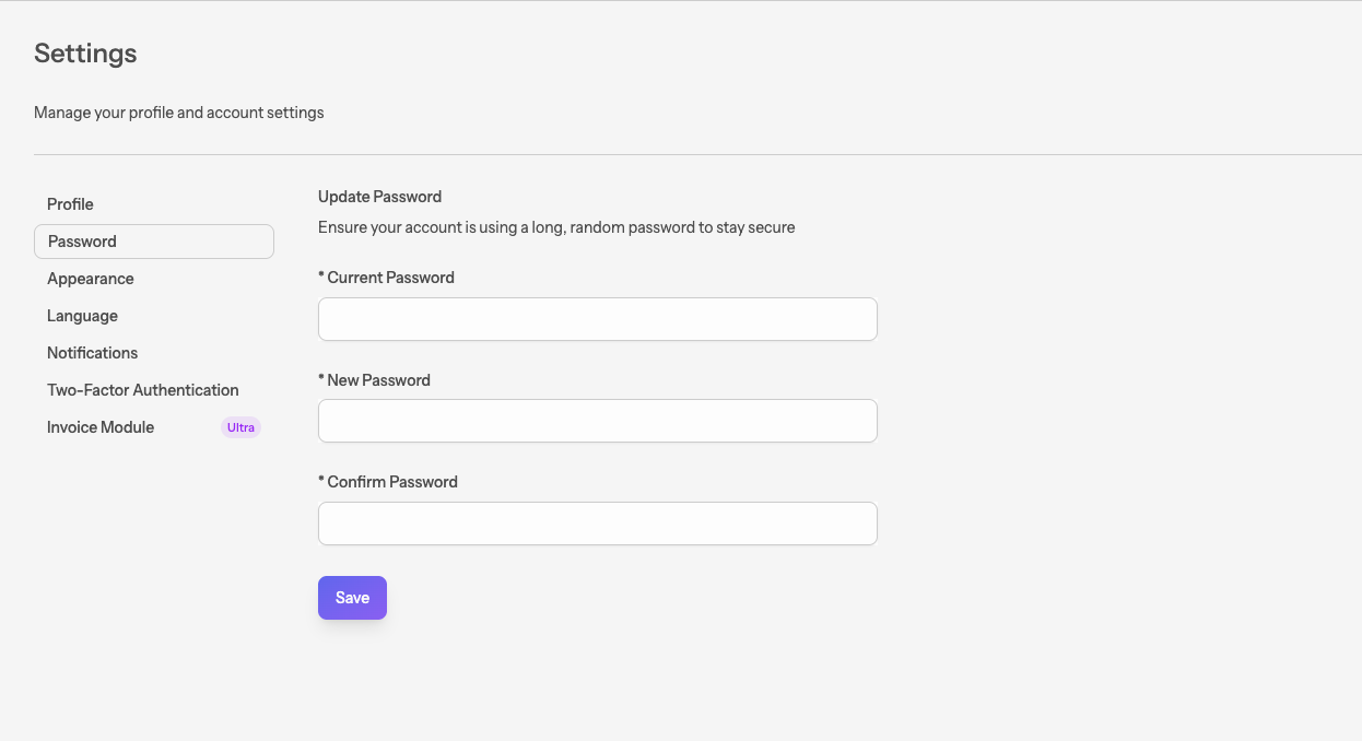 The change-password menu
