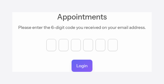 The code entry screen, as the client sees it
