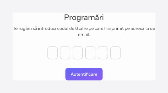 Ecranul de introducere a codului, așa cum îl vede clientul