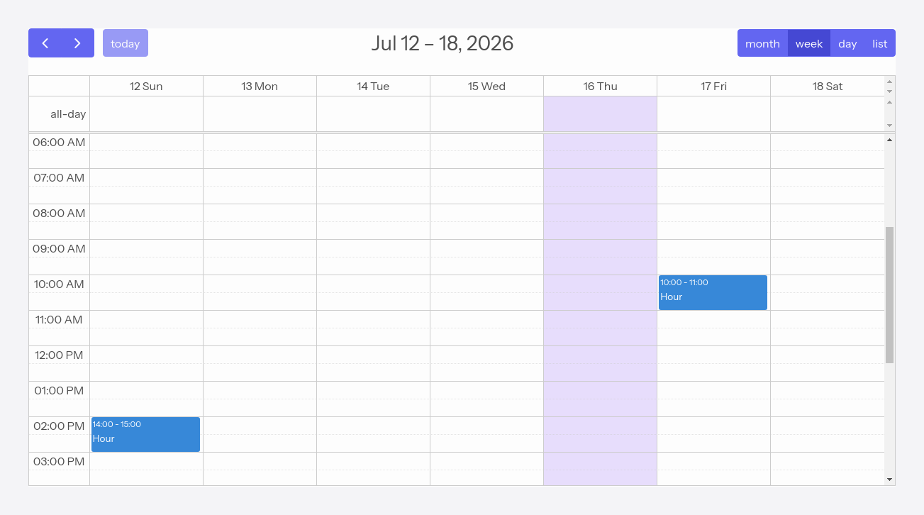The personal calendar, as the client sees it