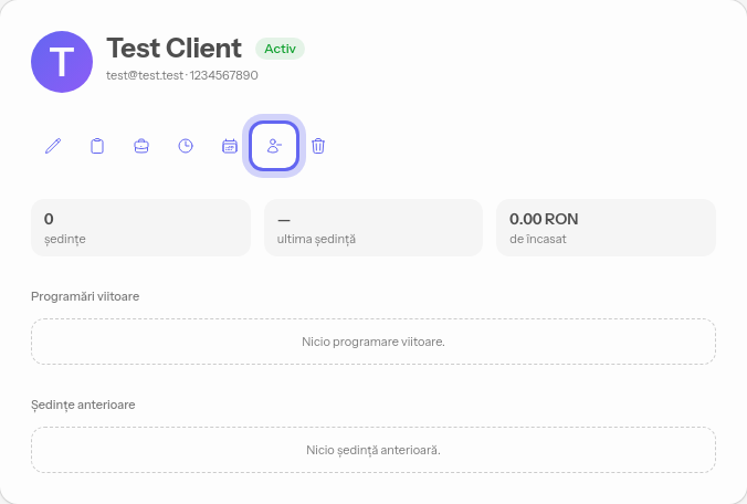 Butonul de inactivare din panoul clientului selectat