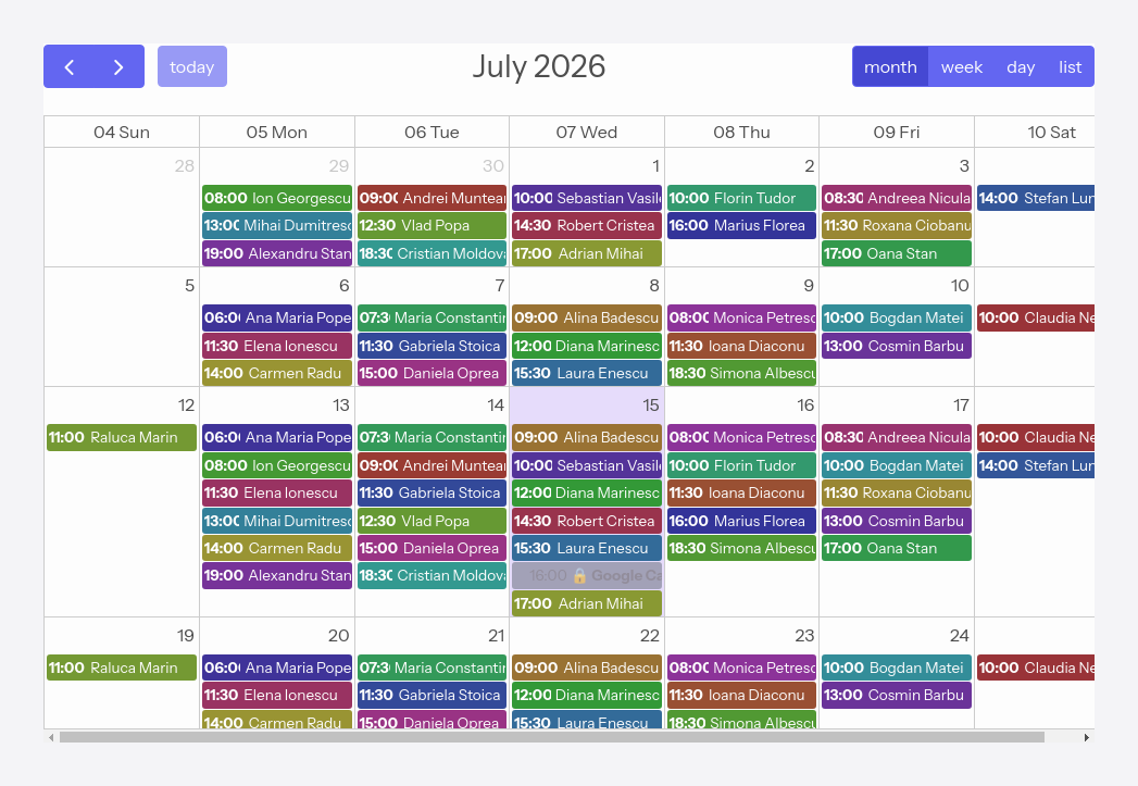 Monthly view