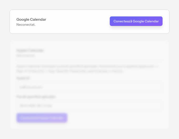 Conectarea Google Calendar