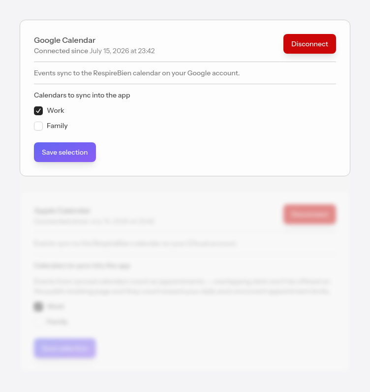 Selecting Google calendars