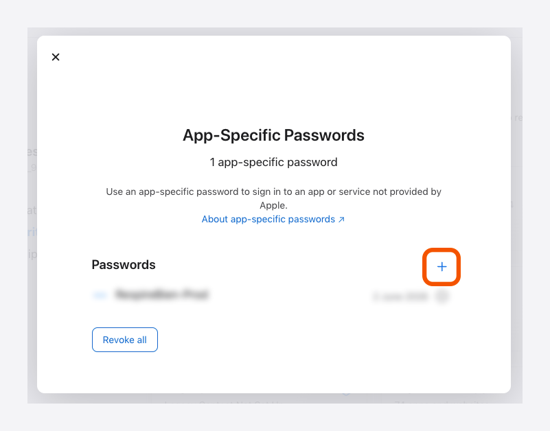 Panoul App-Specific Passwords din contul Apple