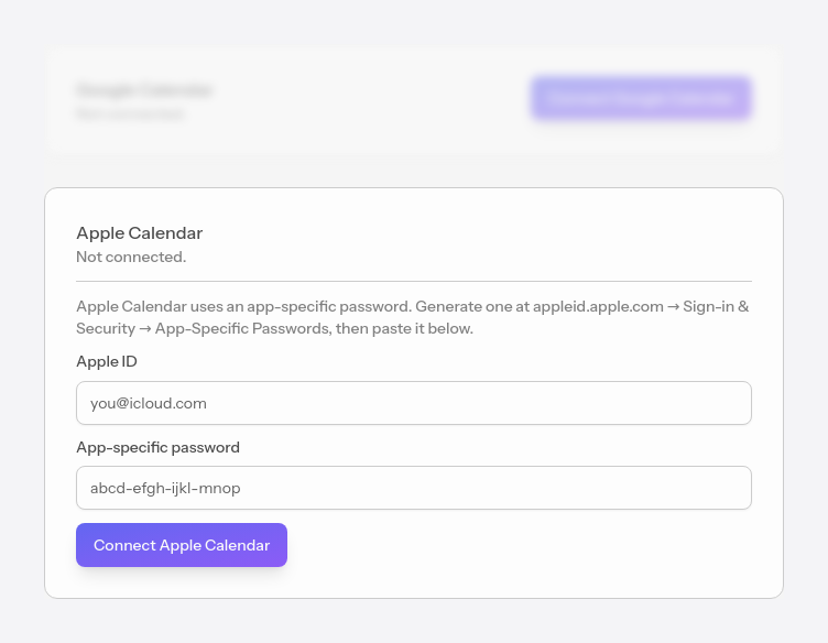 Connecting Apple Calendar