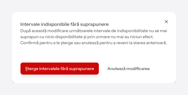 Avertisment pentru intervale indisponibile fără suprapunere