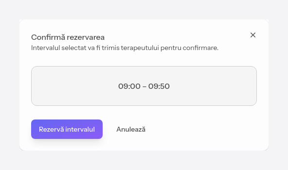 Confirmarea unui interval de către client