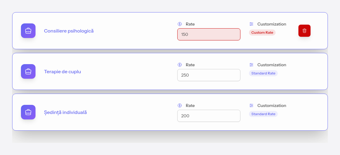 Custom costs for a client