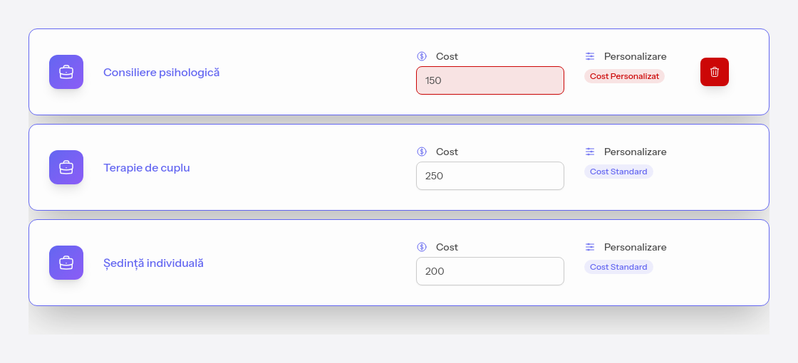 Costuri personalizate pentru un client