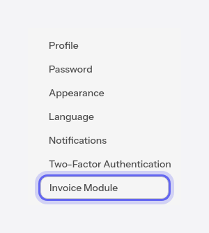 The Settings entry to the Invoicing module