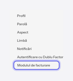 Intrarea din Setări către Modulul de facturare