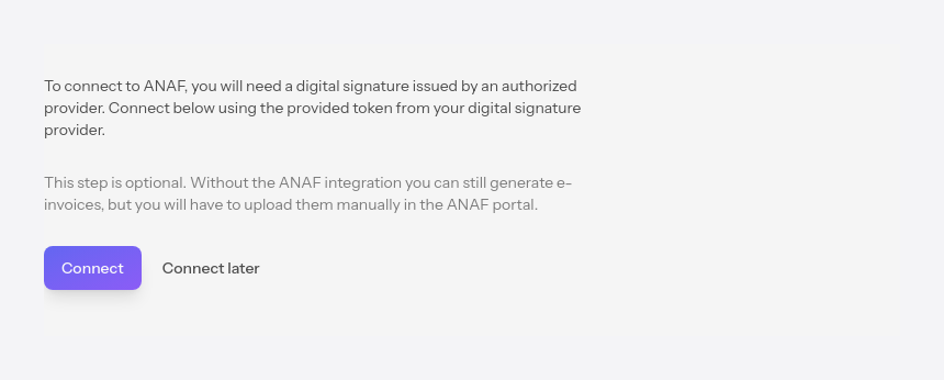 The ANAF connection step