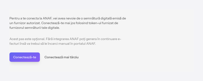 Pasul de conectare la ANAF