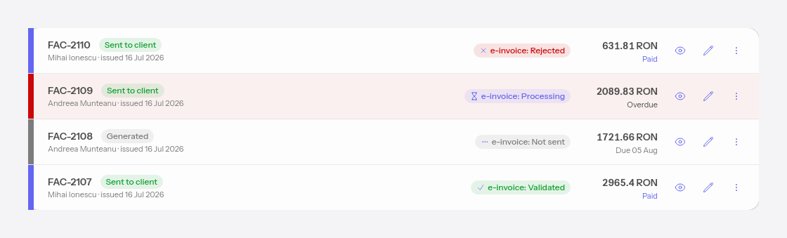 The payment status, given by the color of the left bar