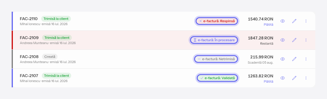 Pastila cu statusul e-Facturii