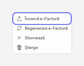 Acțiunea de încărcare e-Factura din meniu