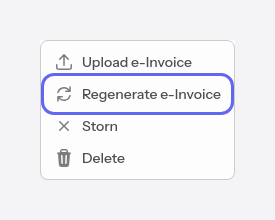 The regenerate e-Factura action in the menu