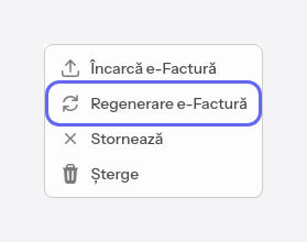 Acțiunea de regenerare e-Factura din meniu