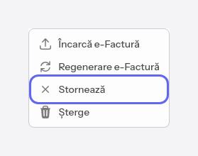 Acțiunea de stornare din meniu