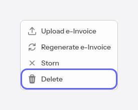 The delete action in the menu