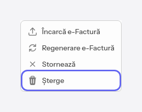 Acțiunea de ștergere din meniu
