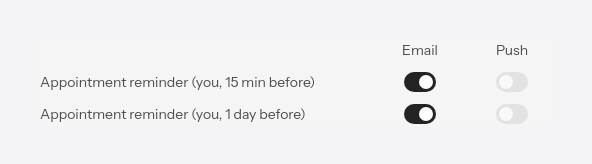 The settings for your own appointments