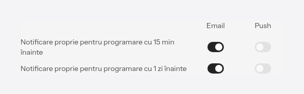 Setările pentru propriile programări