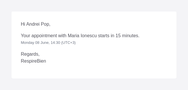 Reminder email for your own session