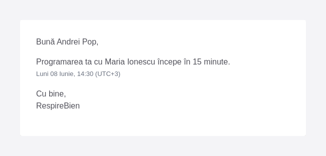 Email de reamintire pentru propria ședință