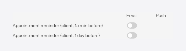 The settings for clients' appointments