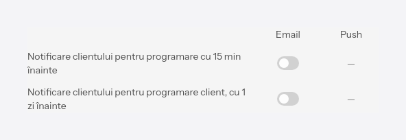 Setările pentru programările clienților