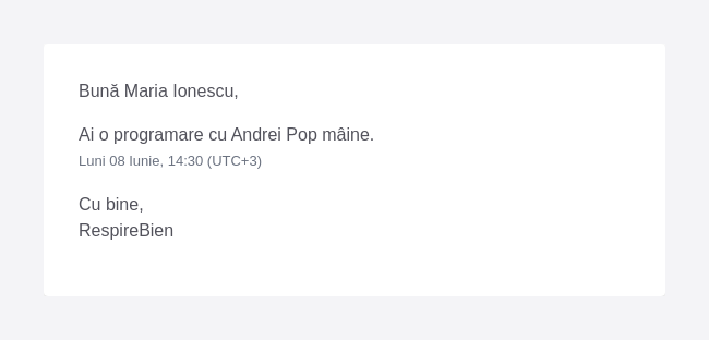 Email de reamintire trimis clientului