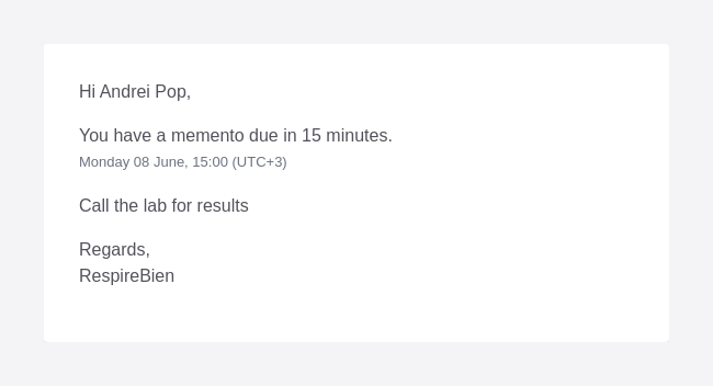 Reminder email for a reminder