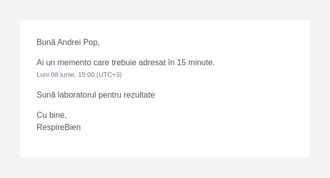Email de reamintire a unui memento