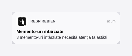 Notificare push cu rezumatul memento-urilor restante
