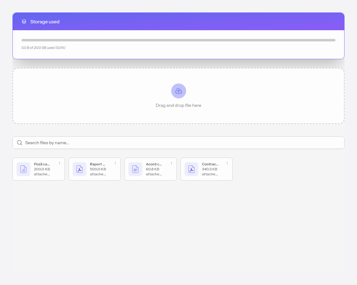 The Files page, with the upload area and the file list