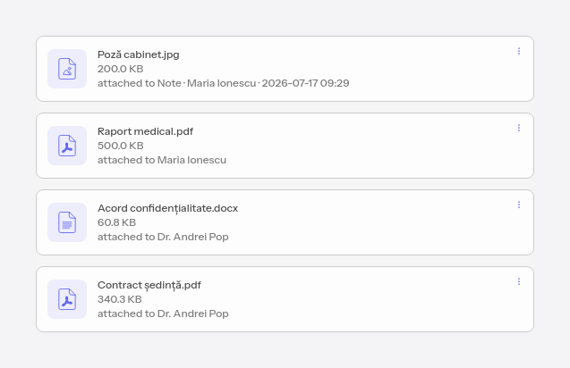 Files from all three sources, with the “attached to” label