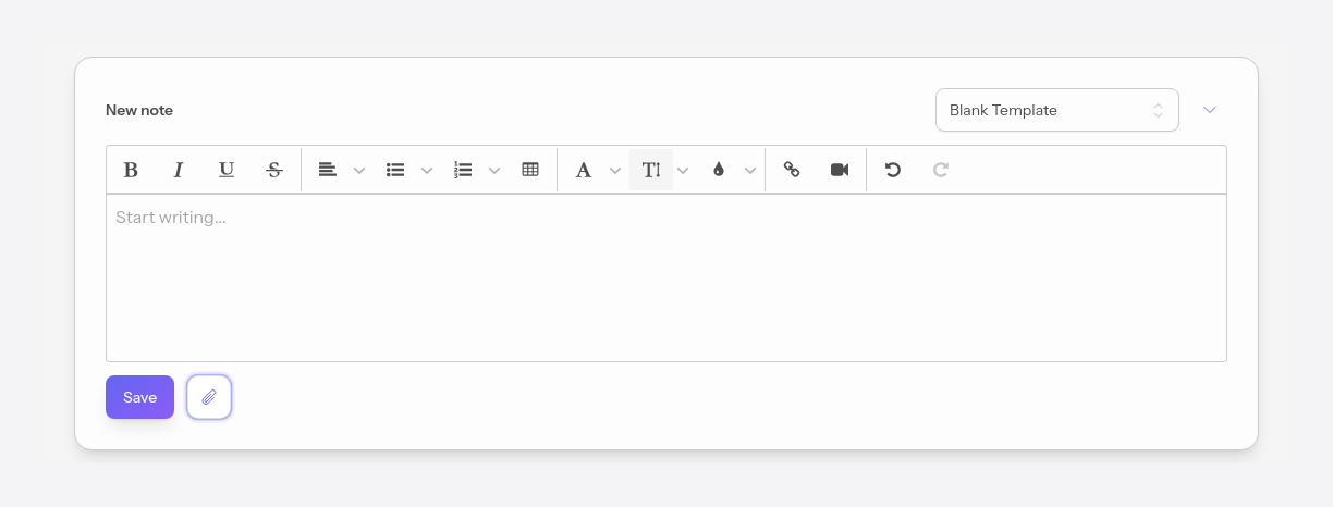 The note editor, with the attach button